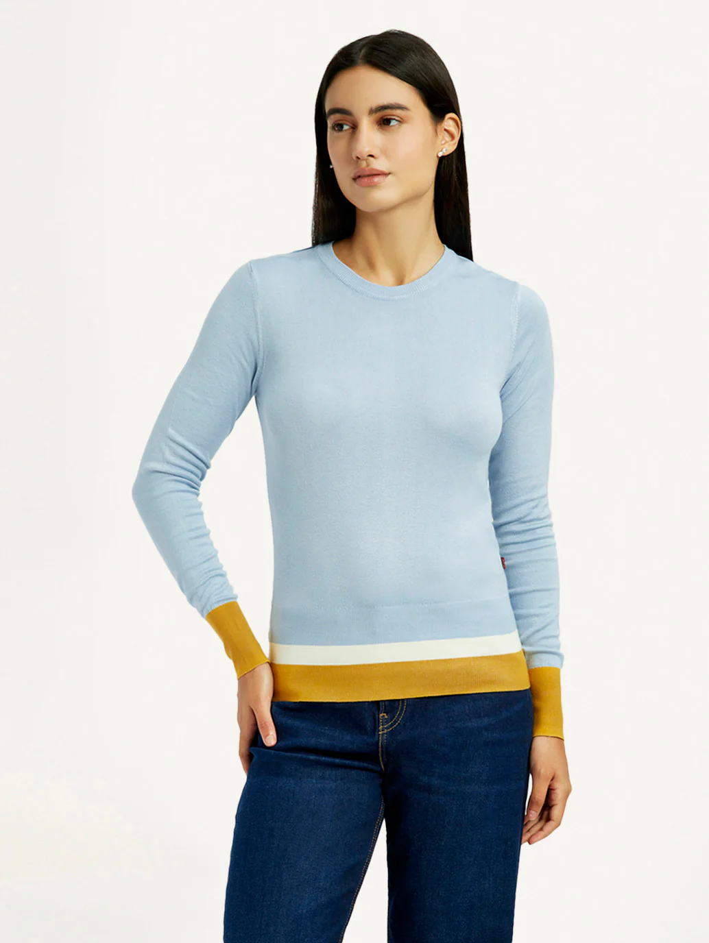 Women's Colorblock Blue Crew Neck T-shirt - Image 2