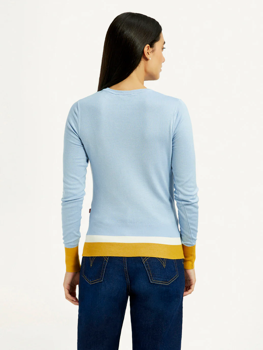Women's Colorblock Blue Crew Neck T-shirt - Image 3