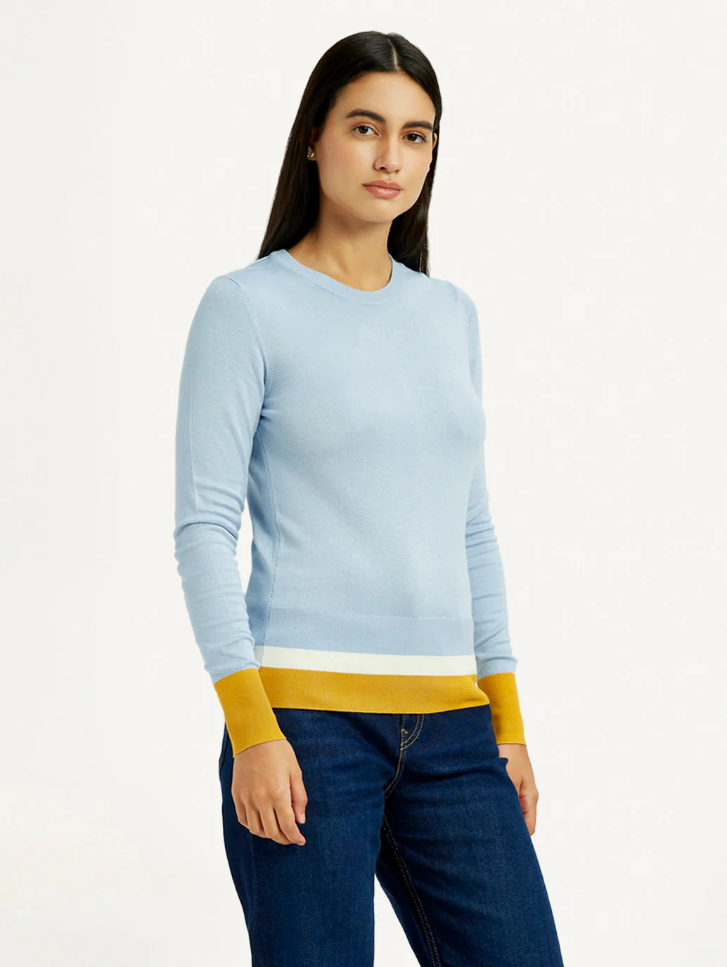 Women's Colorblock Blue Crew Neck T-shirt - Image 5
