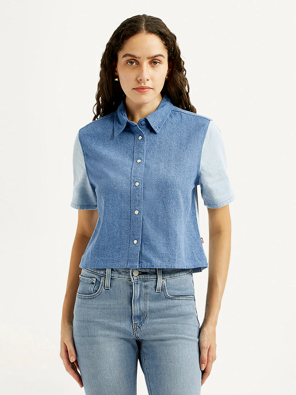 Women's Colorblock Blue Relaxed Fit Shirt