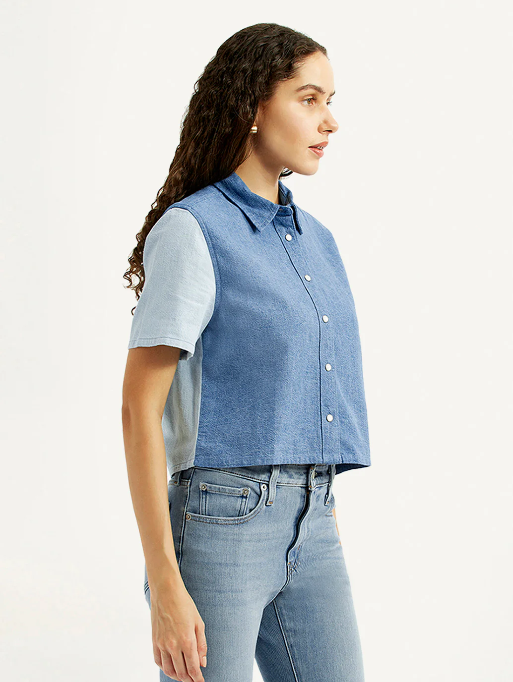 Women's Colorblock Blue Relaxed Fit Shirt - Image 3