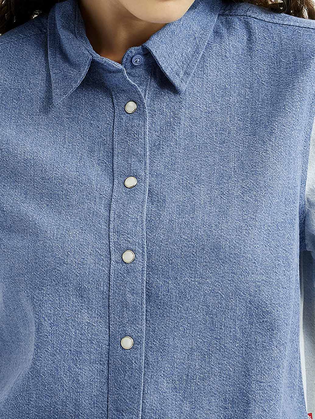 Women's Colorblock Blue Relaxed Fit Shirt - Image 4
