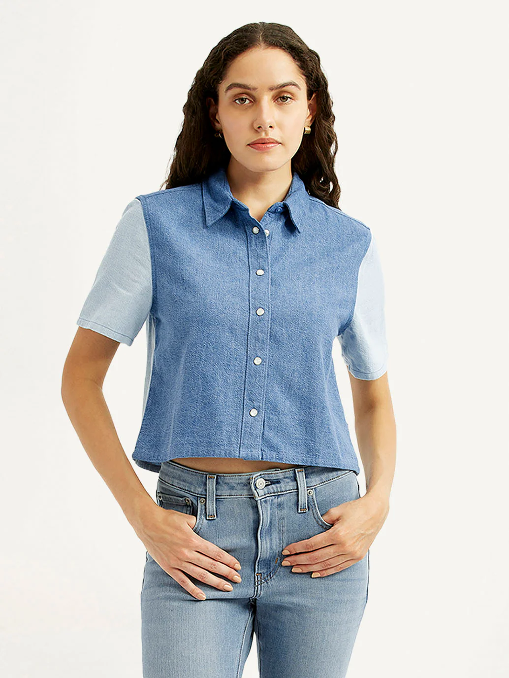 Women's Colorblock Blue Relaxed Fit Shirt - Image 5