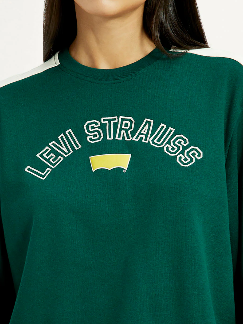 Women's Colorblock Dark Green Crew Neck Sweatshirt - Image 4