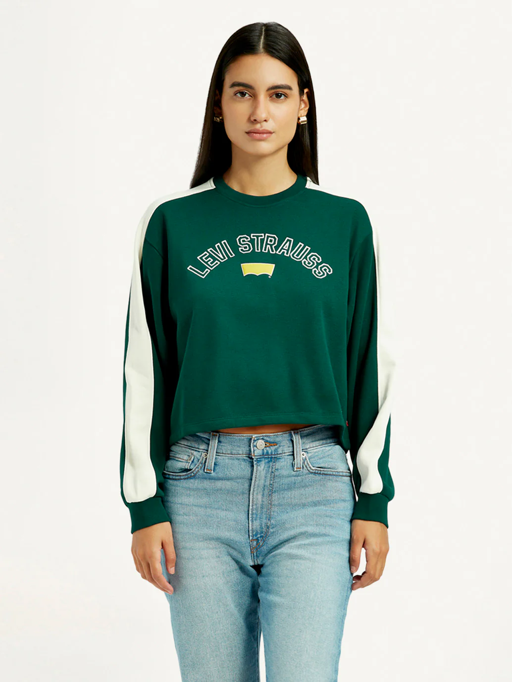 Women's Colorblock Dark Green Crew Neck Sweatshirt - Image 5