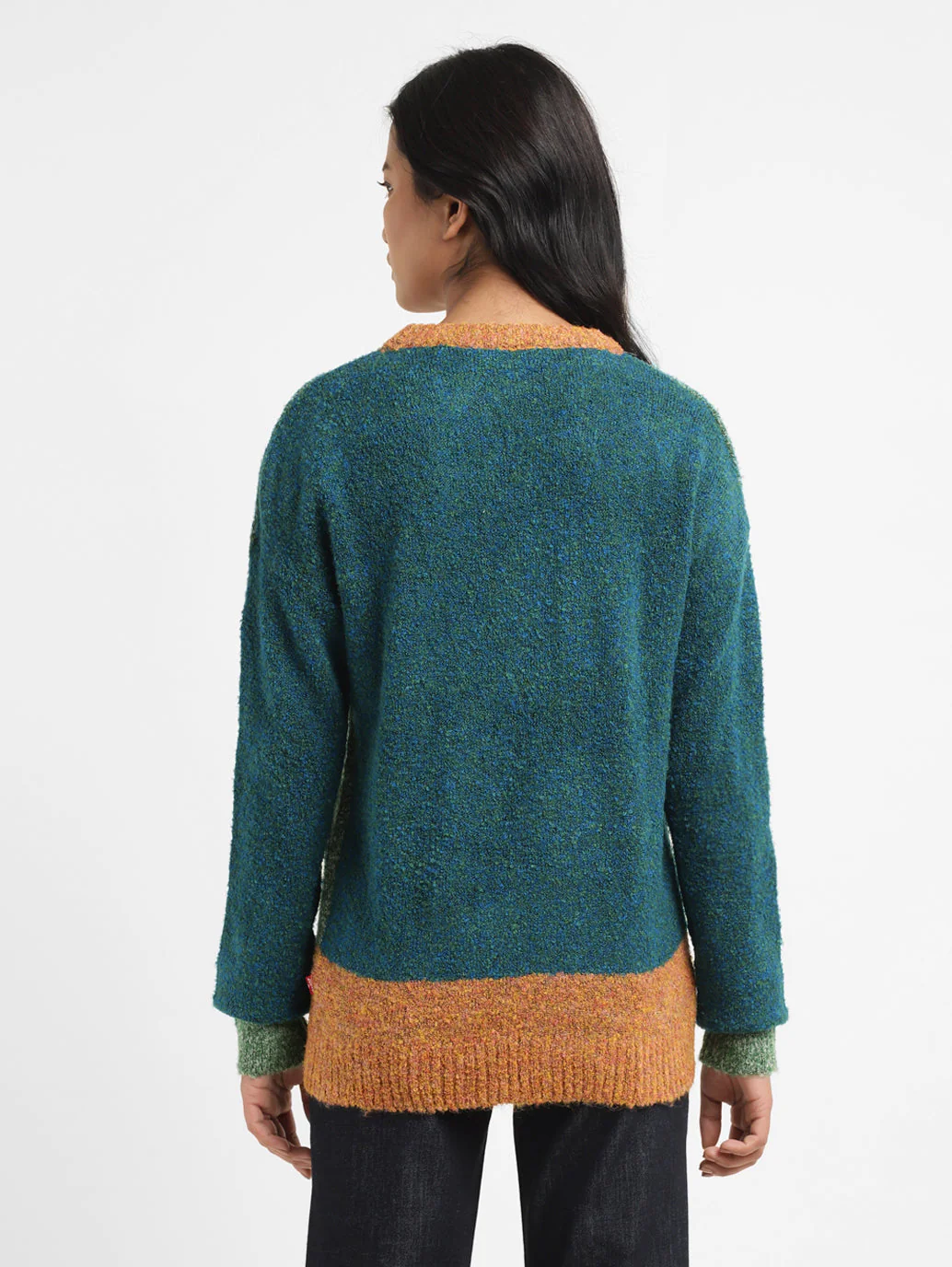 Women's Colorblock Green Crew Neck Sweater - Image 3