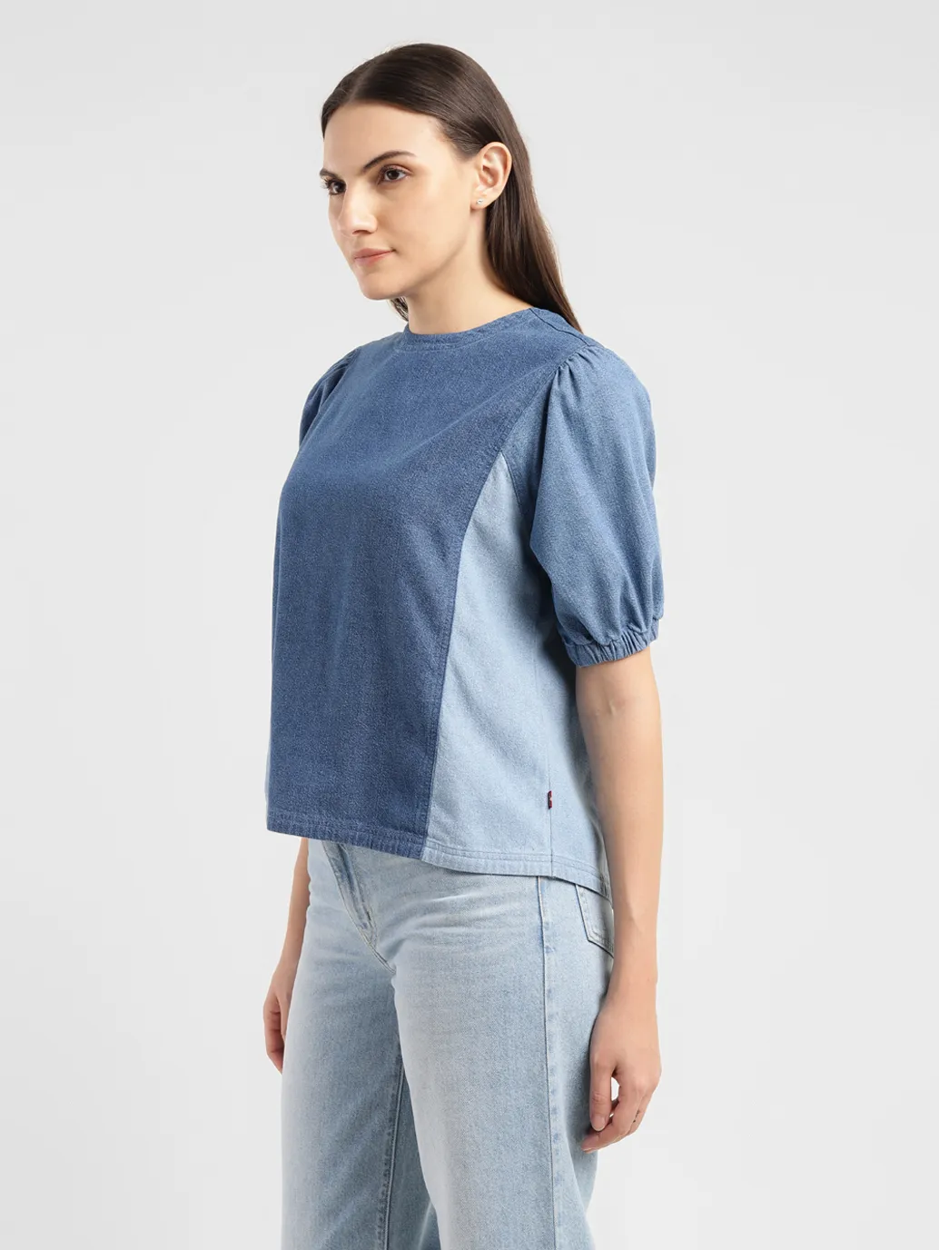 Women's Colorblock Indigo Round Neck Denim Top - Image 4