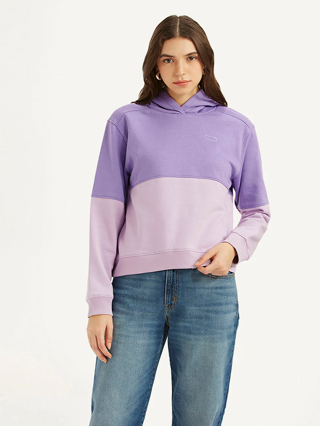 Women's Colorblock Lavender Hooded Sweatshirt - Image 2