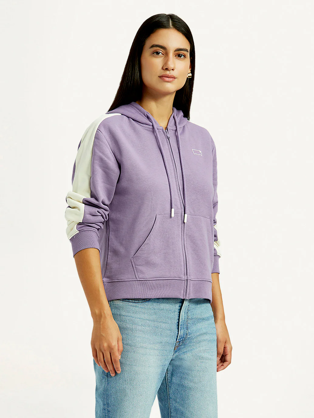 Women's Colorblock Lavender Hooded Sweatshirt - Image 3