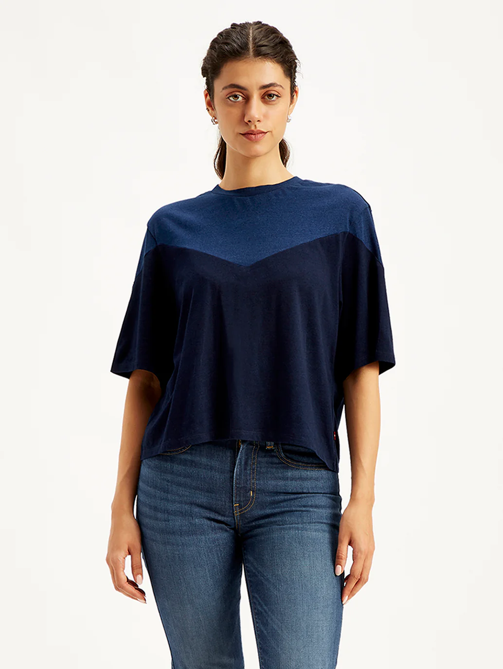 Women's Colorblock Loose Fit Crop T-Shirt - Image 2