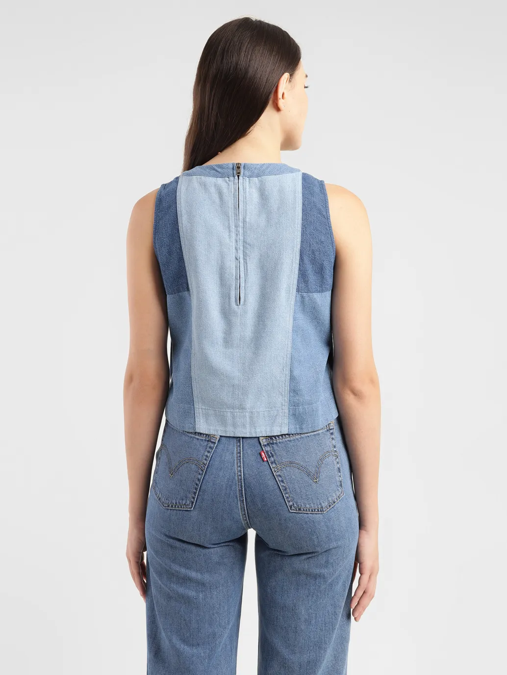 Women's Colorblock Mid Indigo Round Neck Top - Image 3