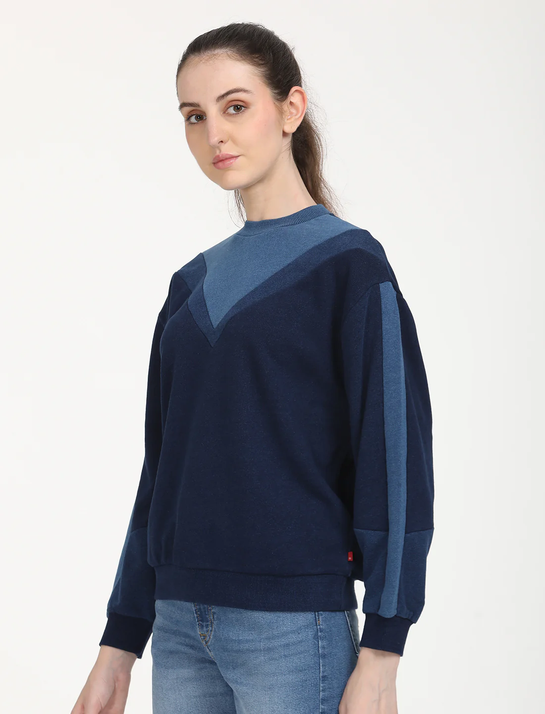 Women's Colorblock Navy Crew Neck Sweatshirt - Image 2