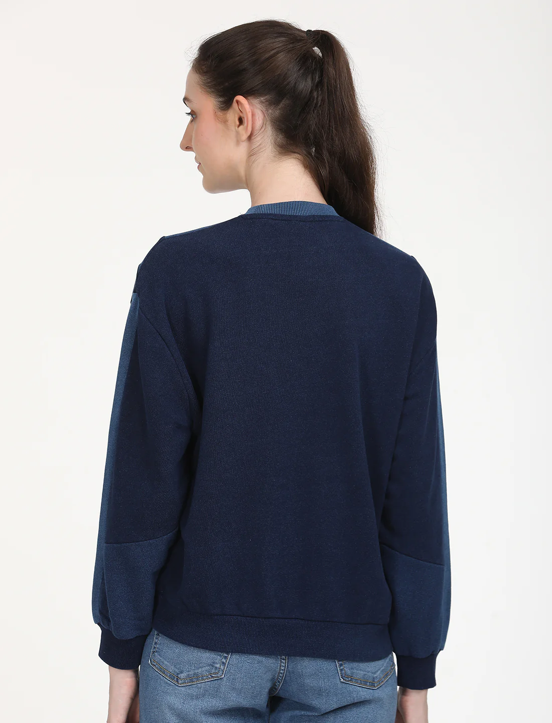 Women's Colorblock Navy Crew Neck Sweatshirt - Image 3