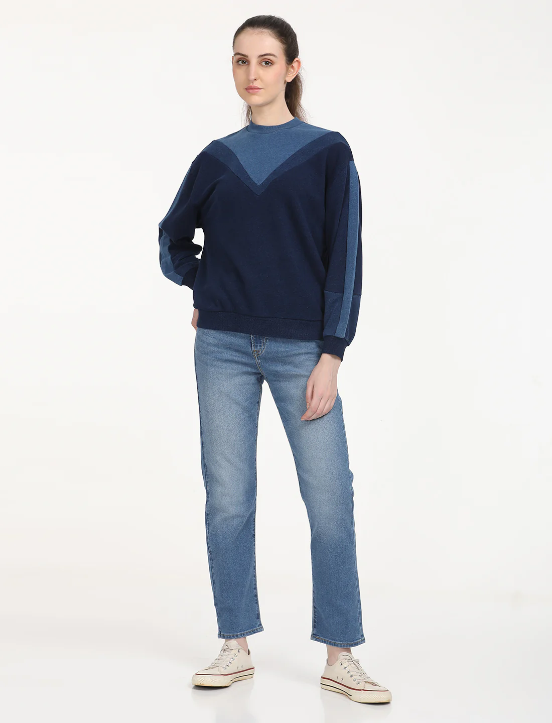 Women's Colorblock Navy Crew Neck Sweatshirt - Image 6
