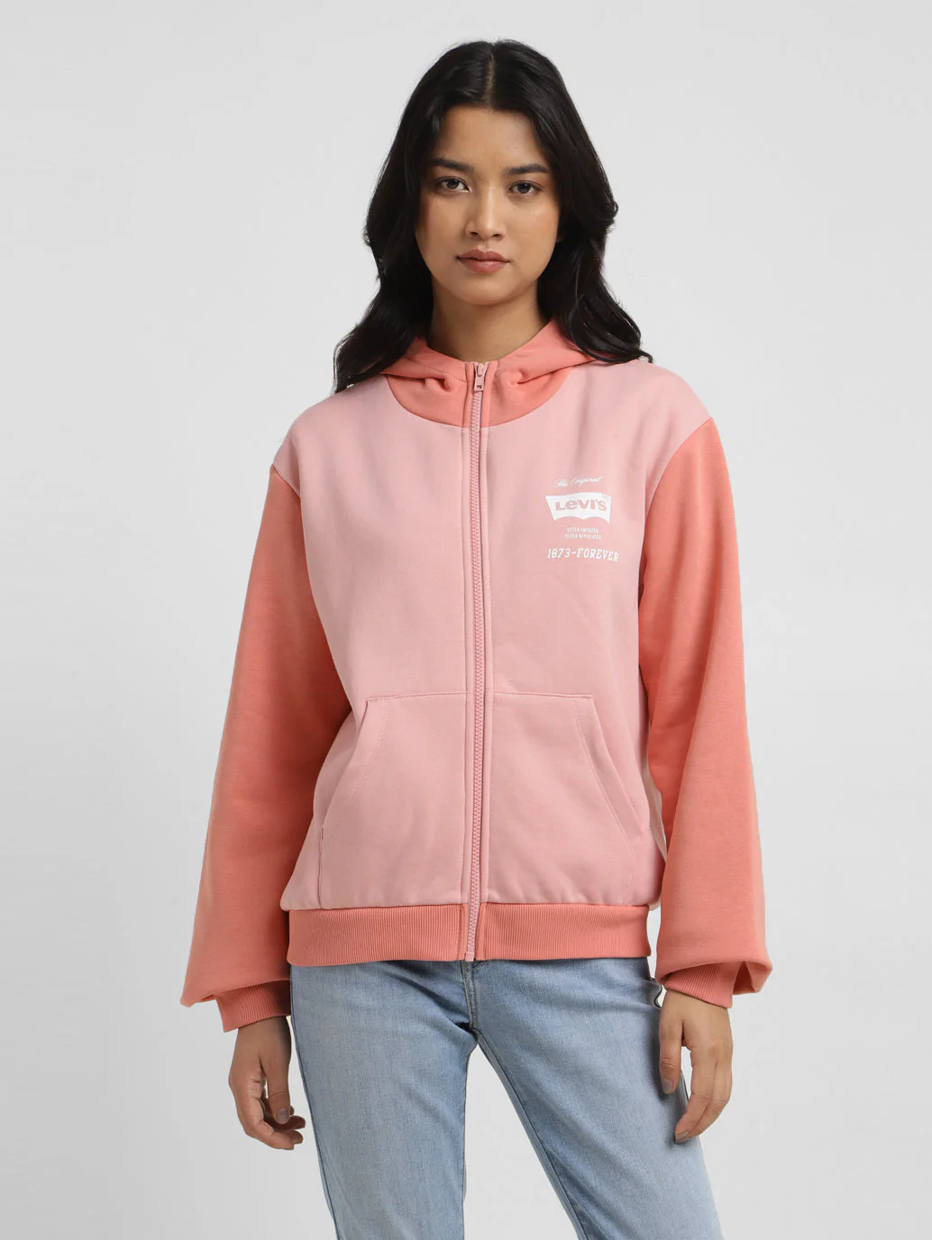 Women's Colorblock Pink Hooded Sweatshirt