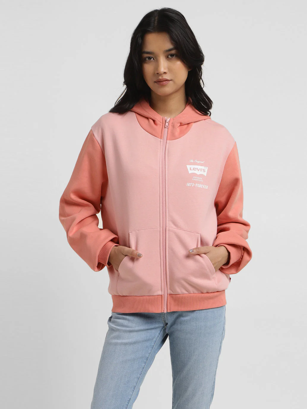 Women's Colorblock Pink Hooded Sweatshirt - Image 2
