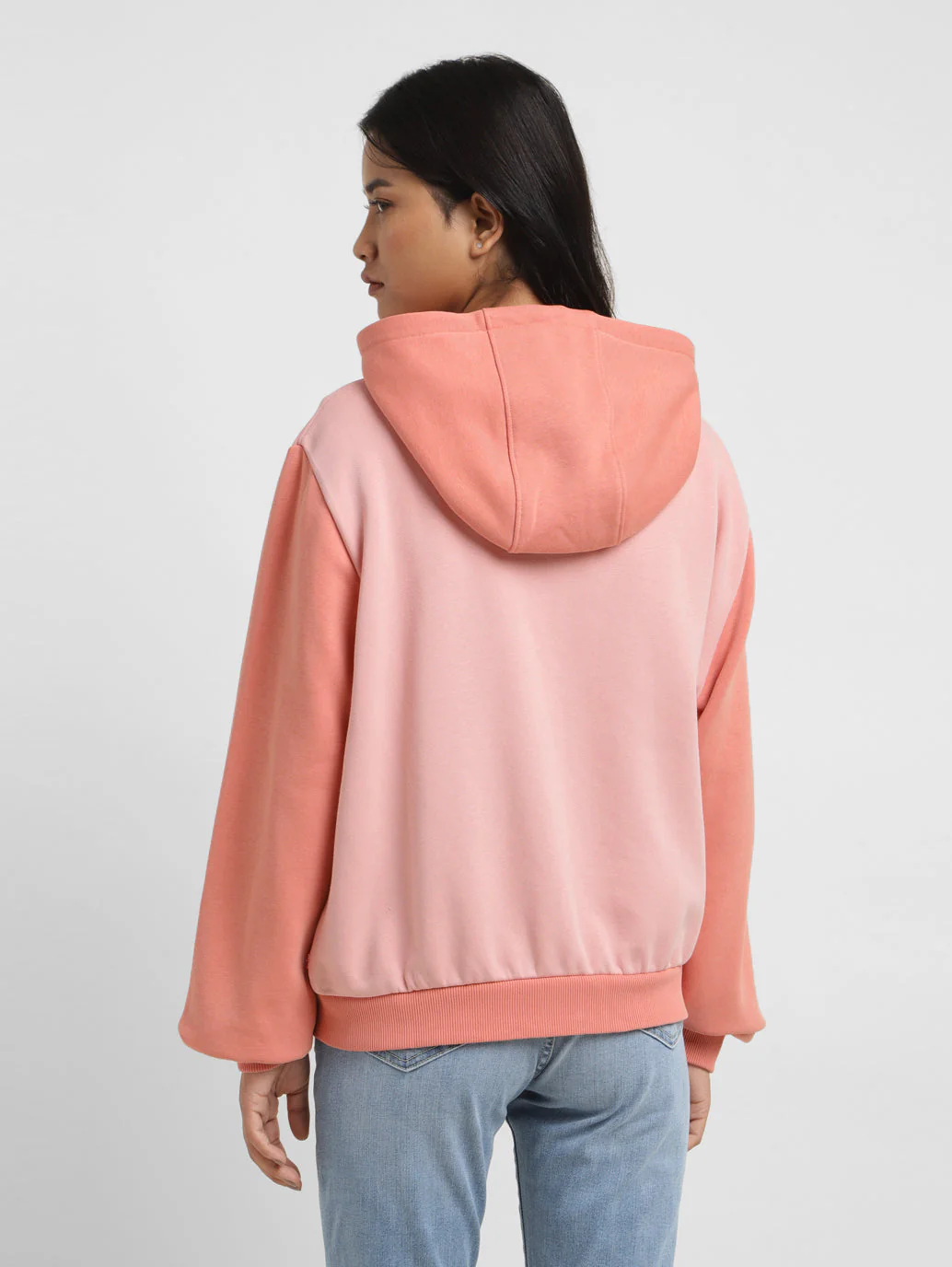 Women's Colorblock Pink Hooded Sweatshirt - Image 3