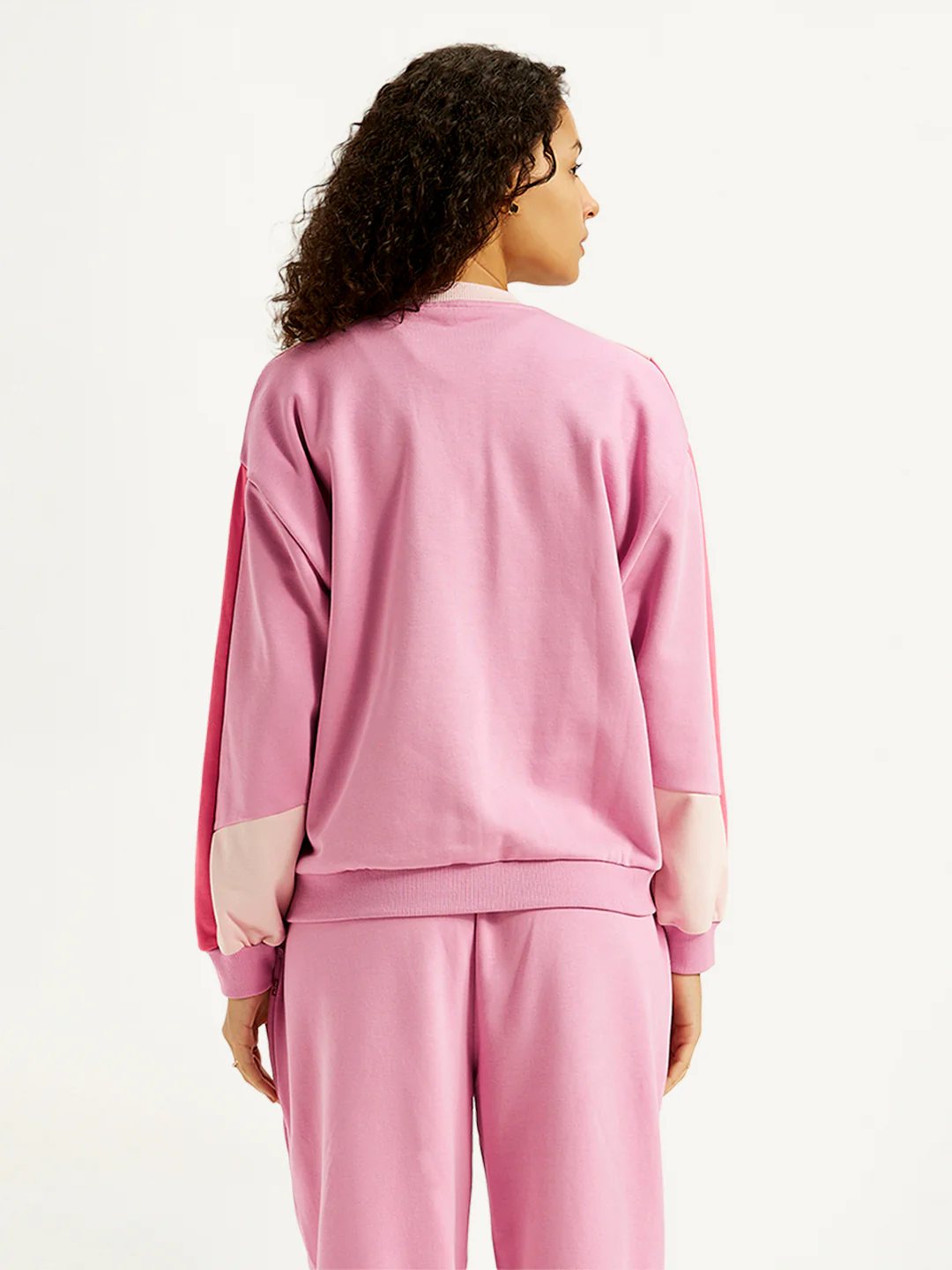 Women's Colorblock Pink Crew Neck Sweatshirt - Image 3