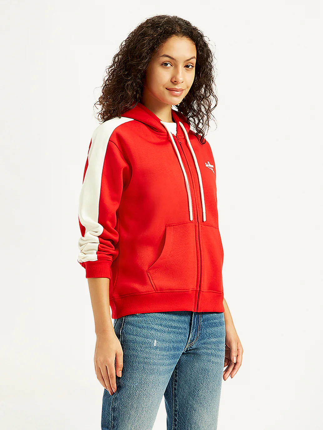 Women's Colorblock Red Hooded Sweatshirt - Image 4