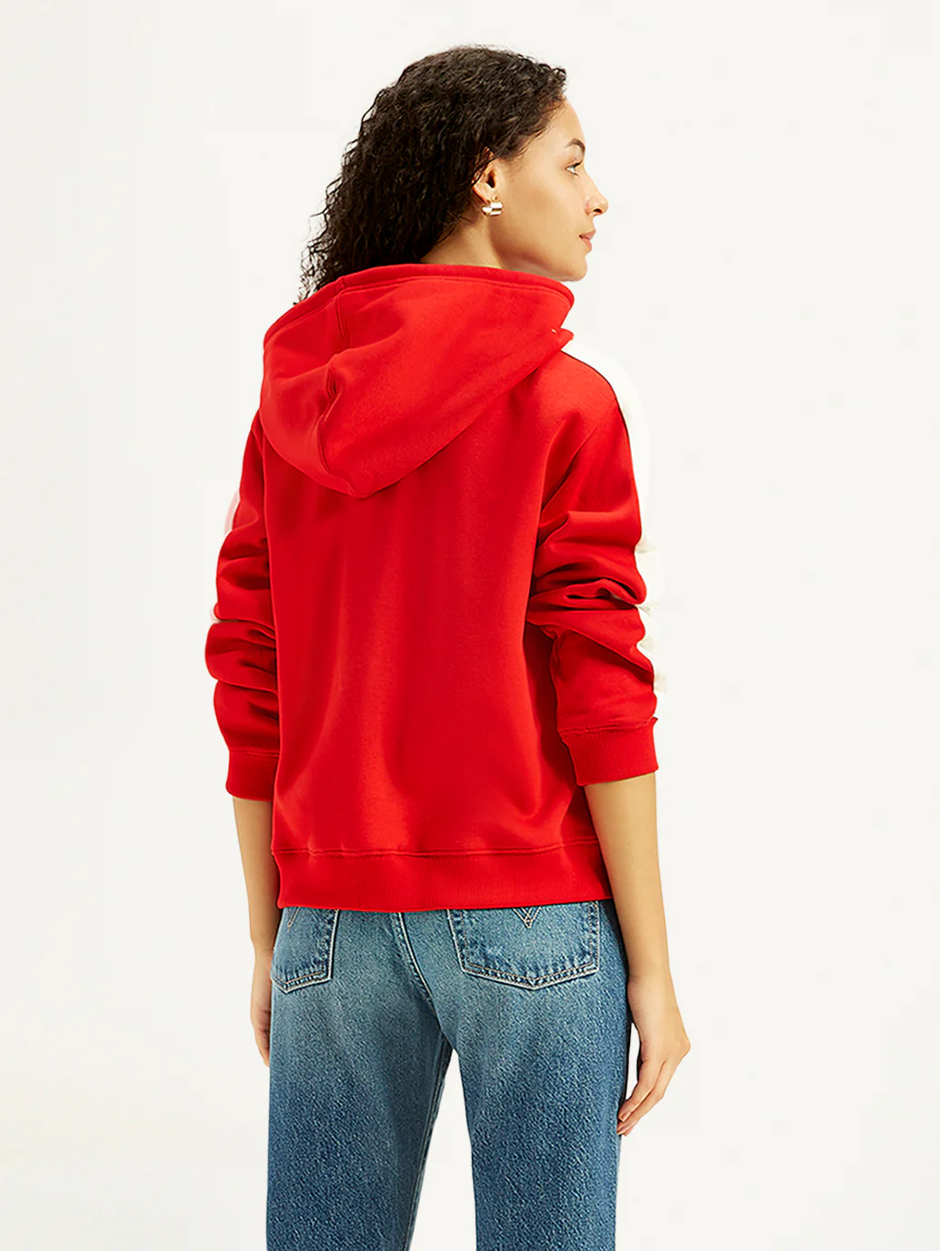 Women's Colorblock Red Hooded Sweatshirt - Image 5