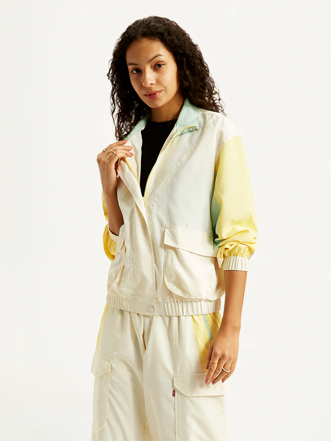 Women's Colorblock White High Neck Jacket - Image 5
