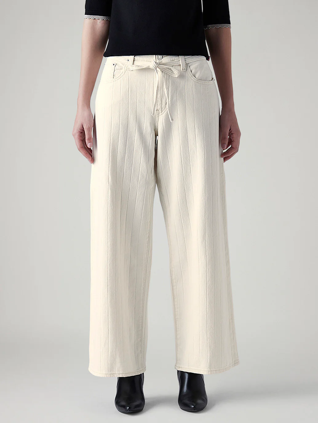 Women's Cream XL Straight Loose Fit Mid Rise Jeans - Image 3