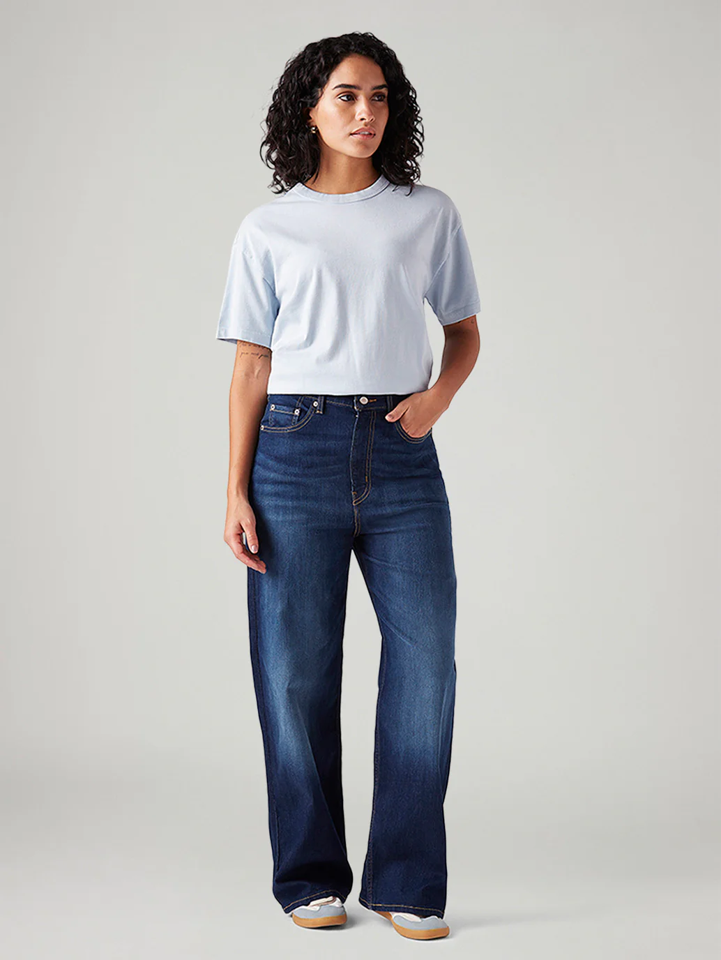 Women's Dark Blue Loose Fit High Rise Jeans - Image 2