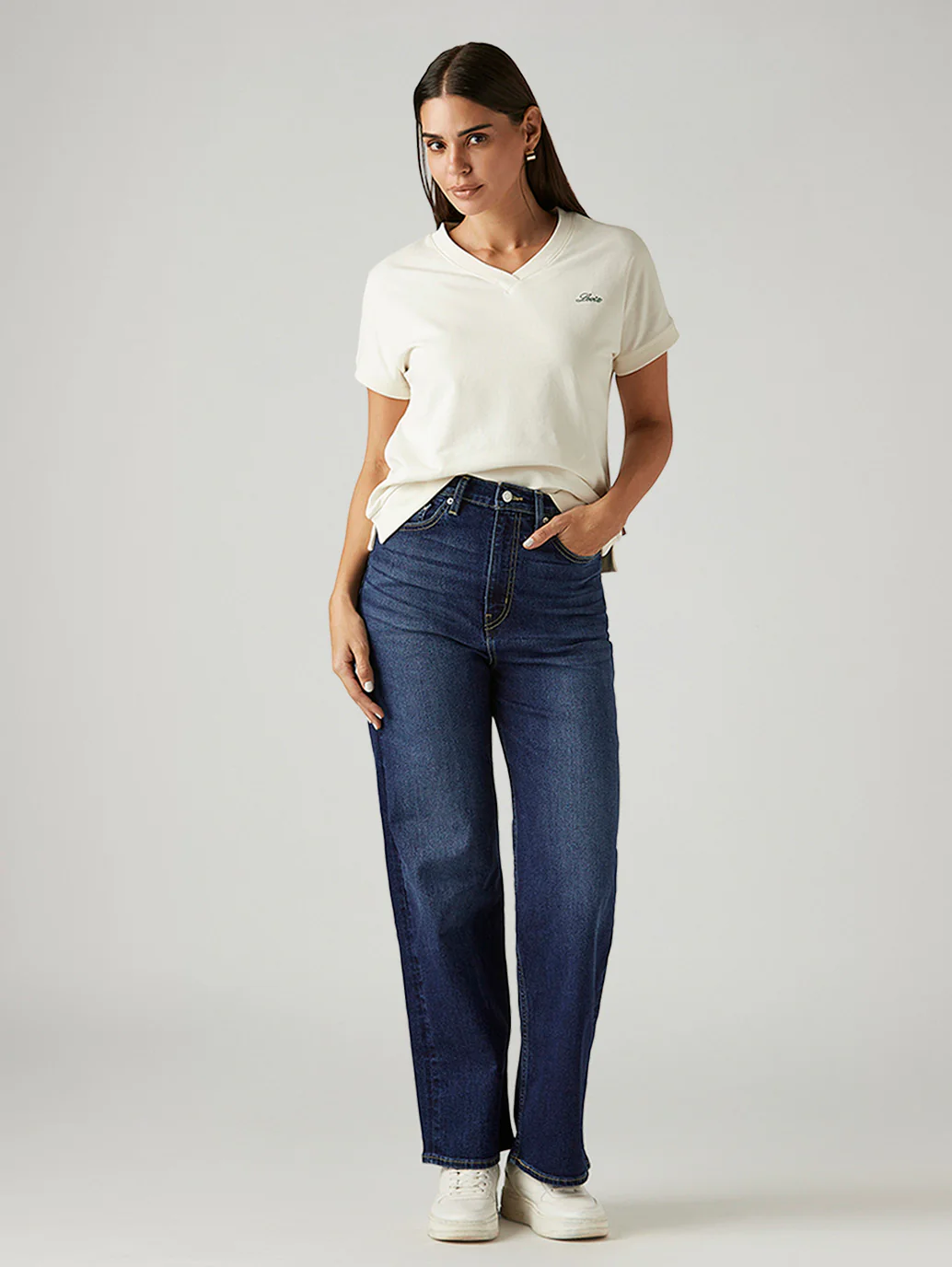 Women's Dark Blue Loose Fit High Rise Jeans