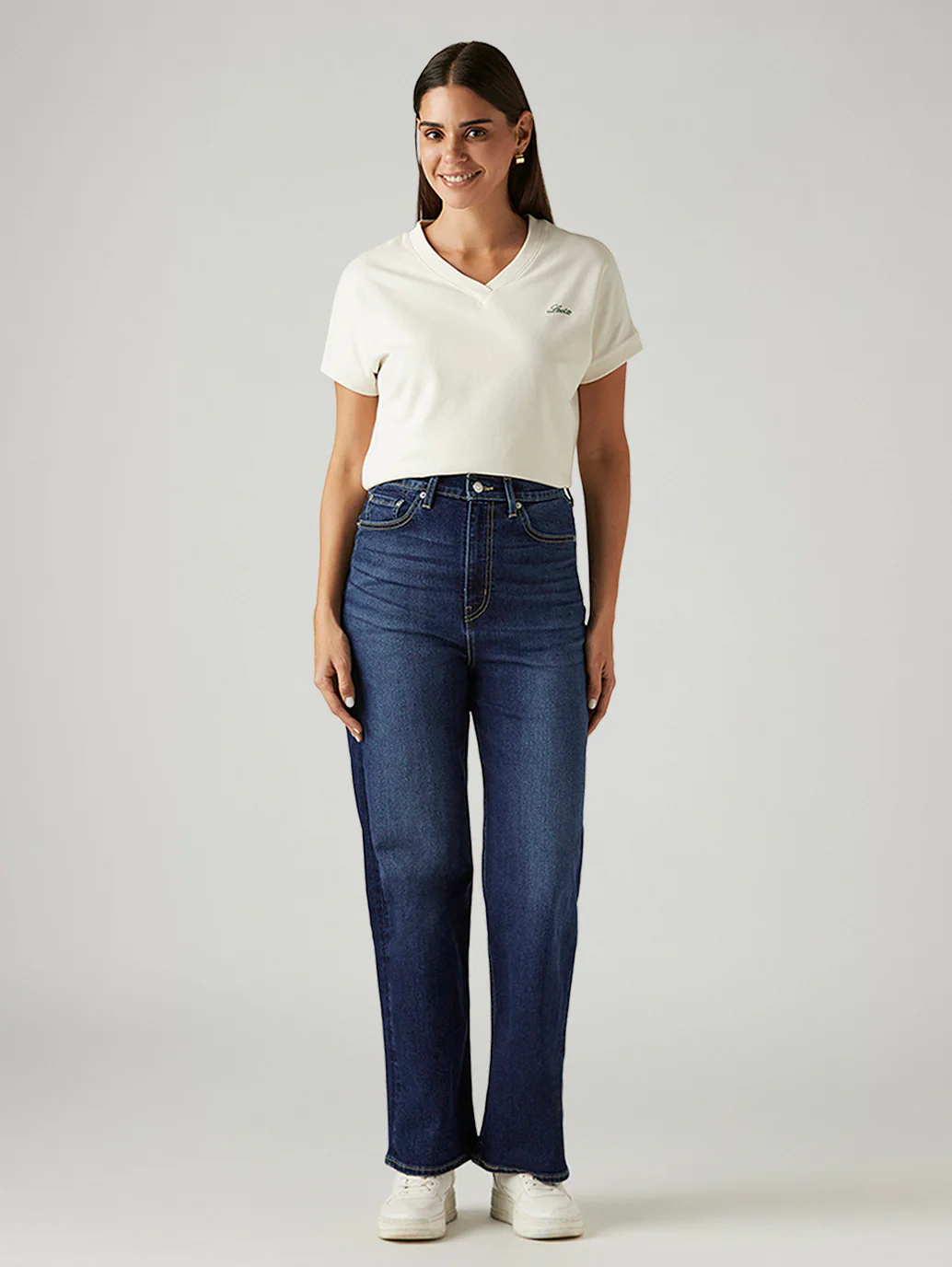 Women's Dark Blue Loose Fit High Rise Jeans - Image 2