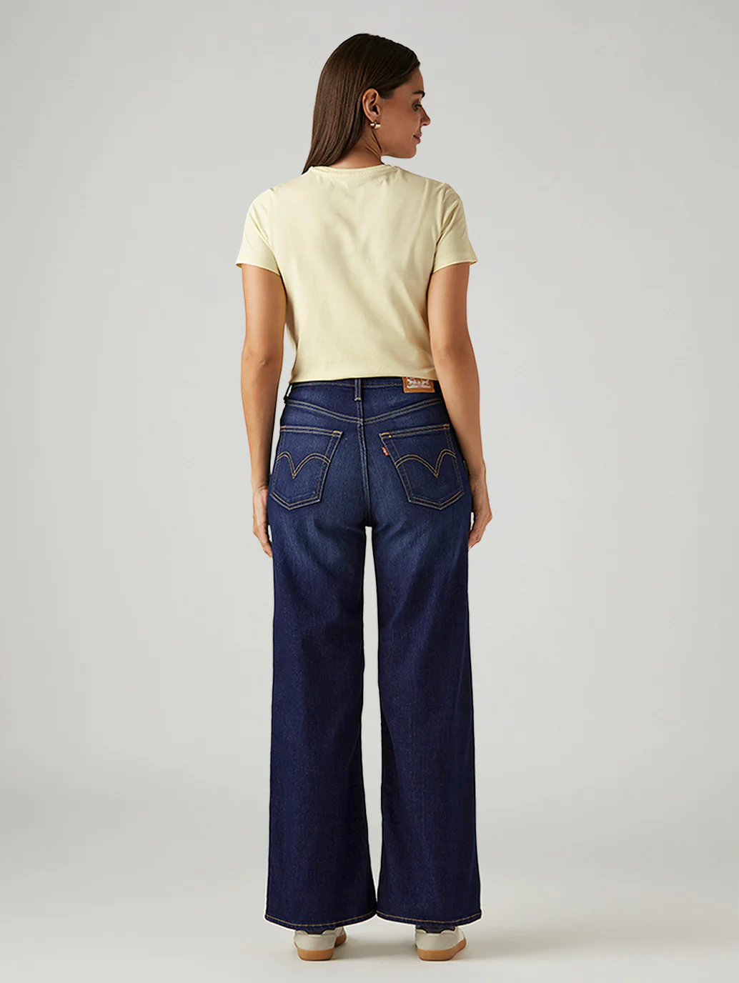 Women's Dark Blue Ribcage Wide Leg Fit High Rise Jeans - Image 3