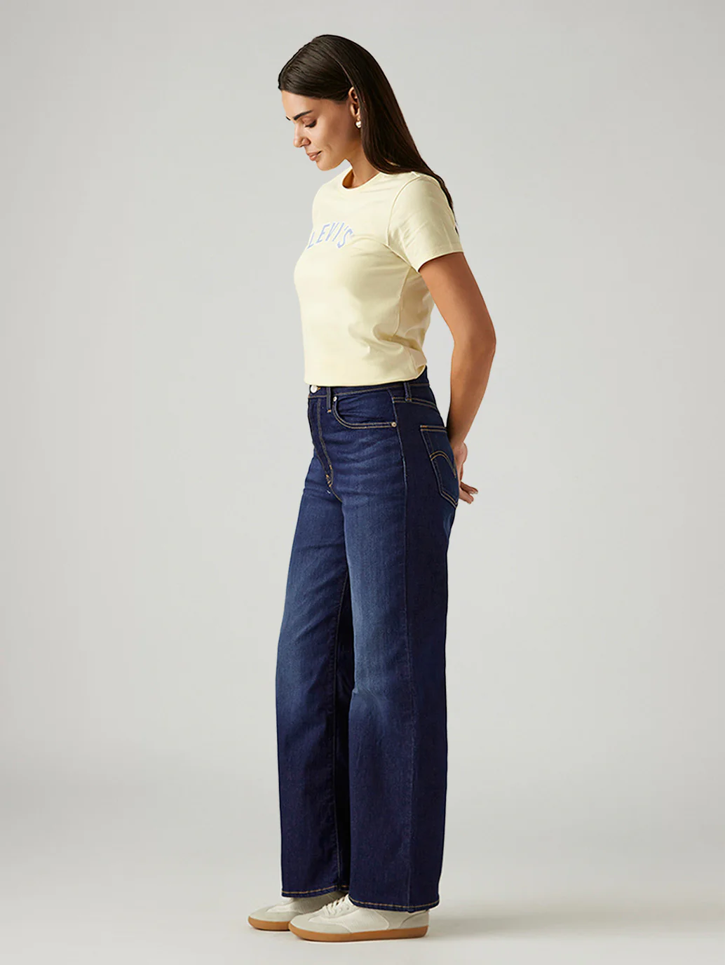 Women's Dark Blue Ribcage Wide Leg Fit High Rise Jeans - Image 6