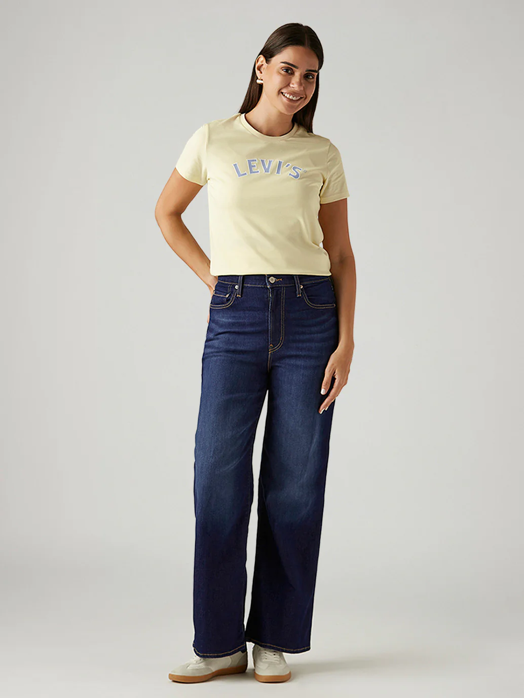 Women's Dark Blue Ribcage Wide Leg Fit High Rise Jeans - Image 7