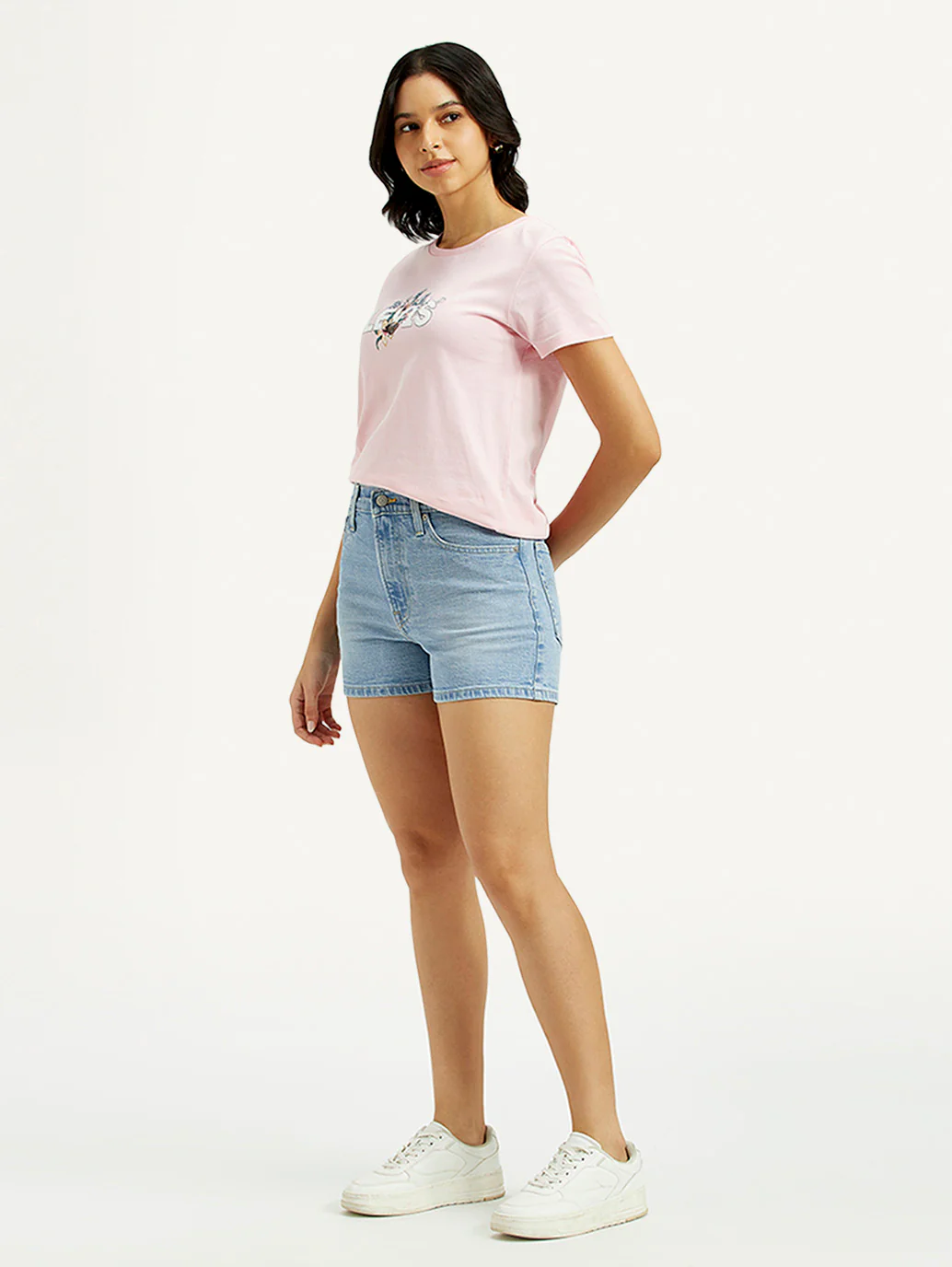 Women's Indigo Mid Rise Denim Wedgie Shorts - Image 3