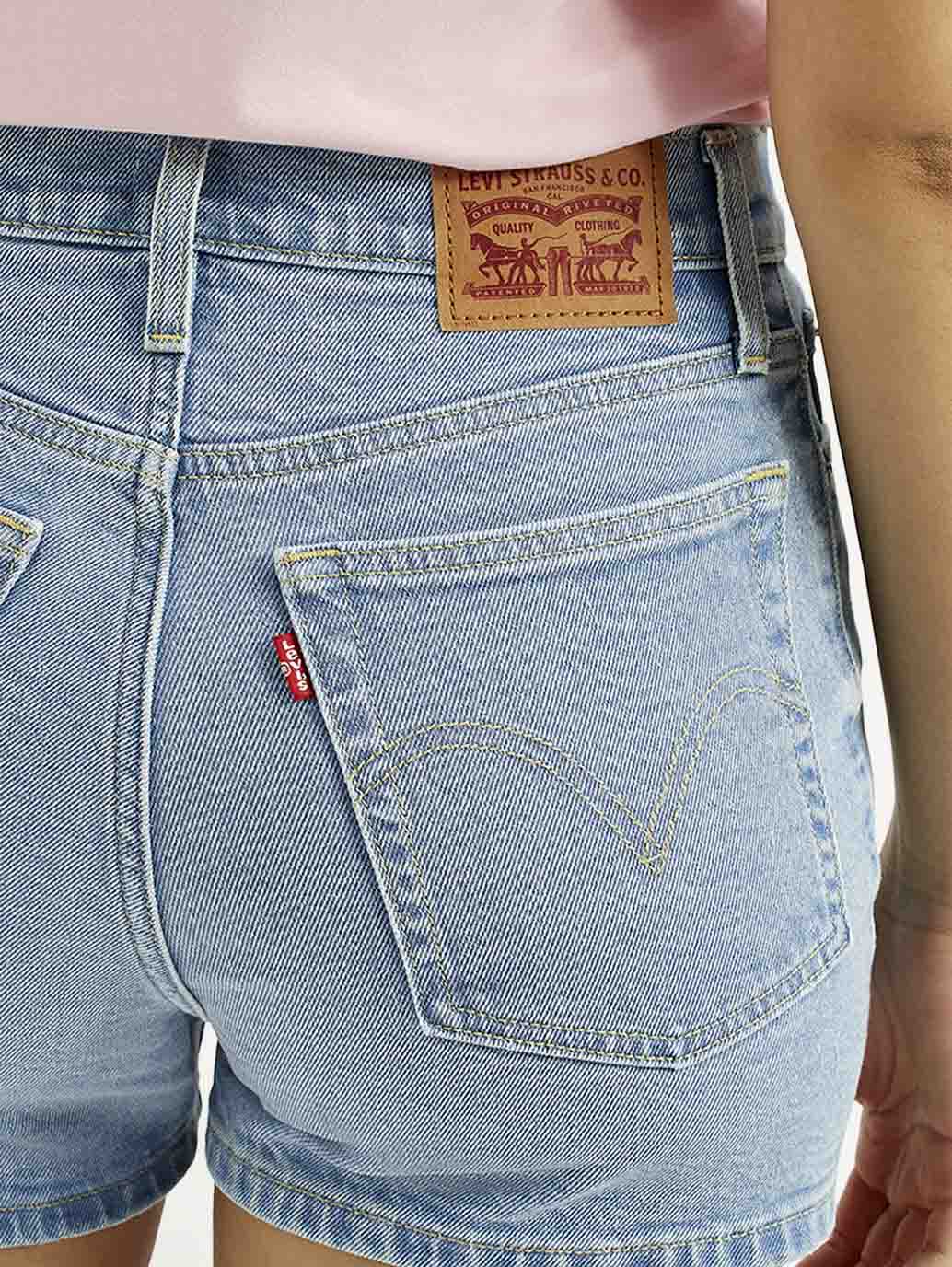 Women's Indigo Mid Rise Denim Wedgie Shorts - Image 5