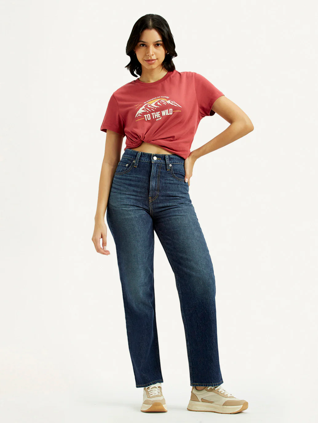 Women's Dark Indigo Ribcage Straight Fit High Rise Jeans
