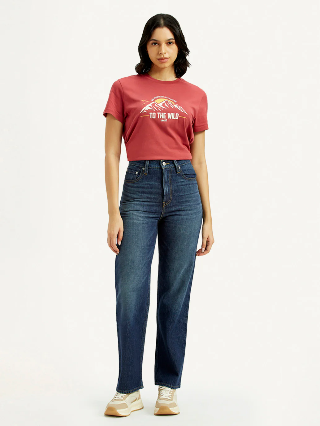 Women's Dark Indigo Ribcage Straight Fit High Rise Jeans - Image 2