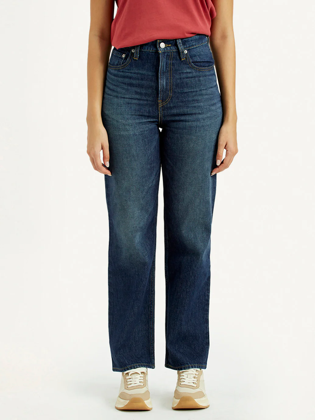 Women's Dark Indigo Ribcage Straight Fit High Rise Jeans - Image 3