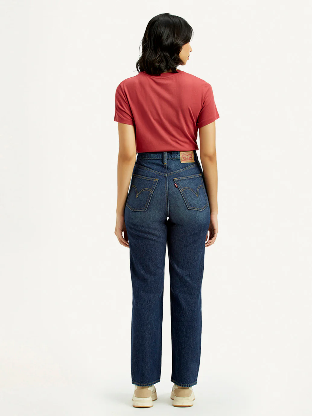 Women's Dark Indigo Ribcage Straight Fit High Rise Jeans - Image 4