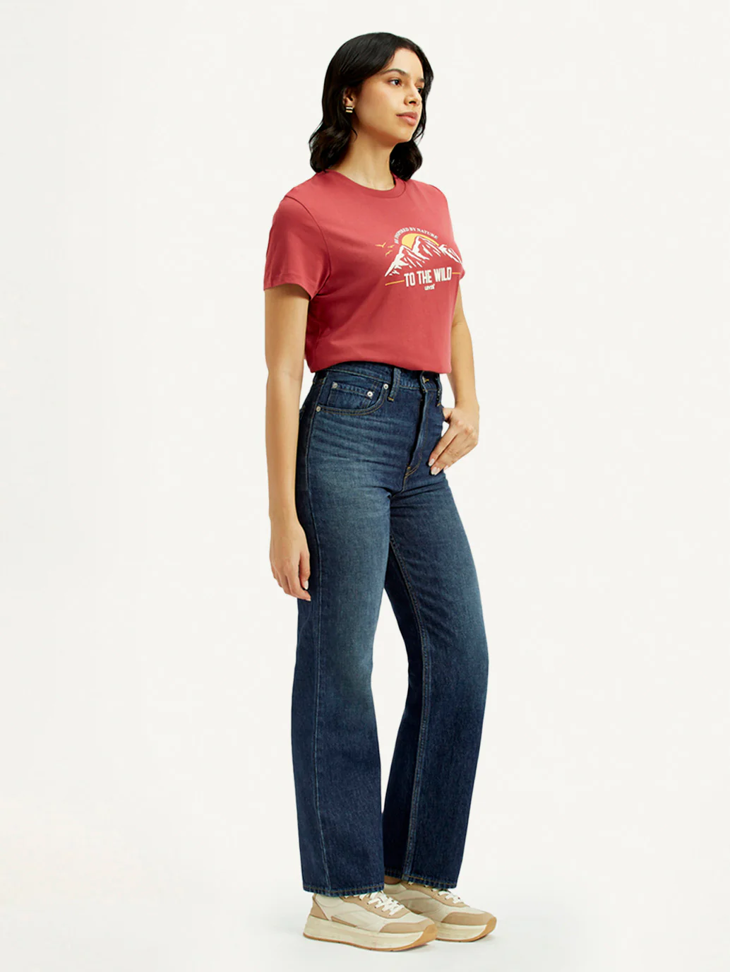 Women's Dark Indigo Ribcage Straight Fit High Rise Jeans - Image 6