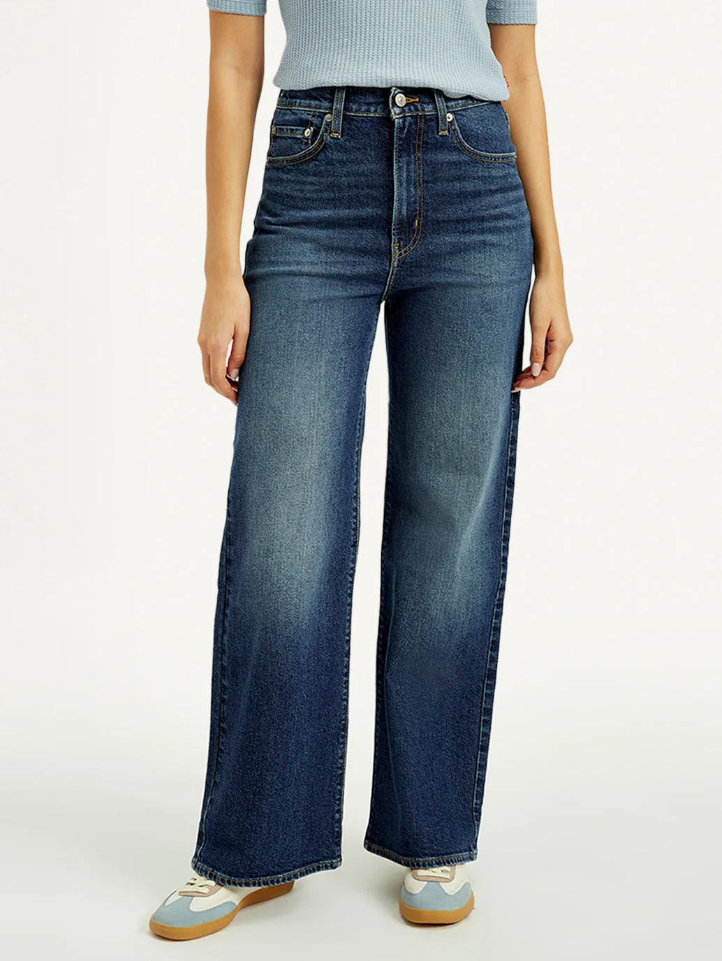 Women's Dark Indigo Ribcage Wide Leg Fit High Rise Jeans - Image 2