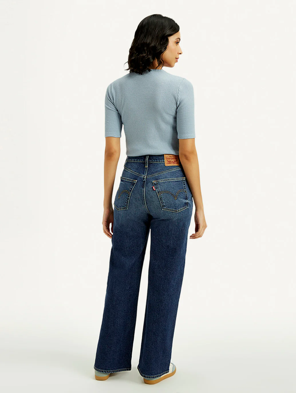 Women's Dark Indigo Ribcage Wide Leg Fit High Rise Jeans - Image 3