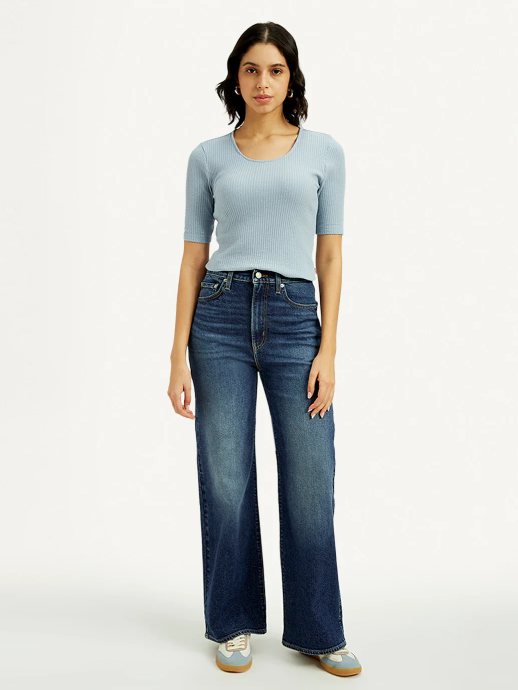 Women's Dark Indigo Ribcage Wide Leg Fit High Rise Jeans - Image 8