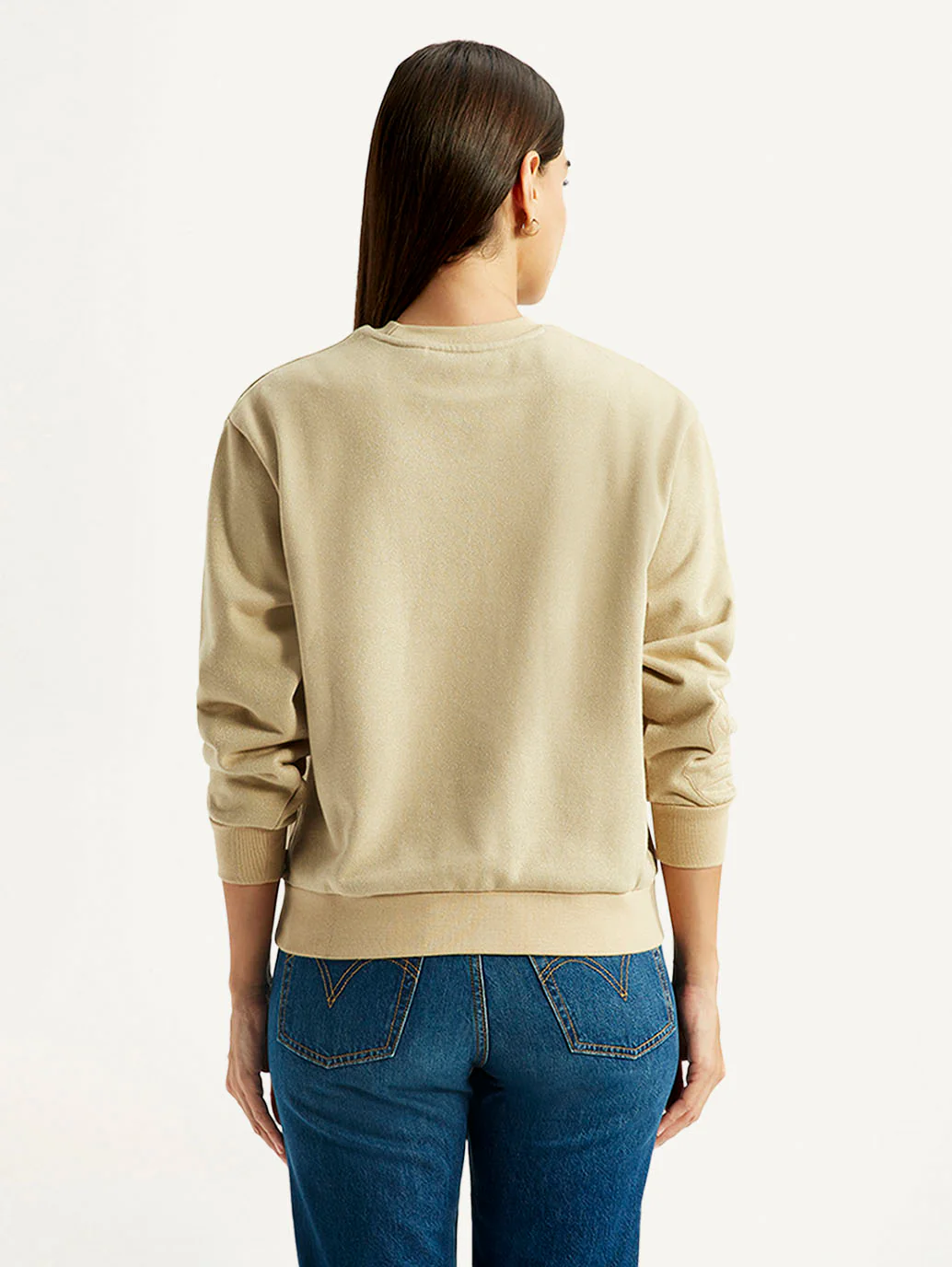 Women's Embroidered Beige Crew Neck Sweatshirt - Image 3