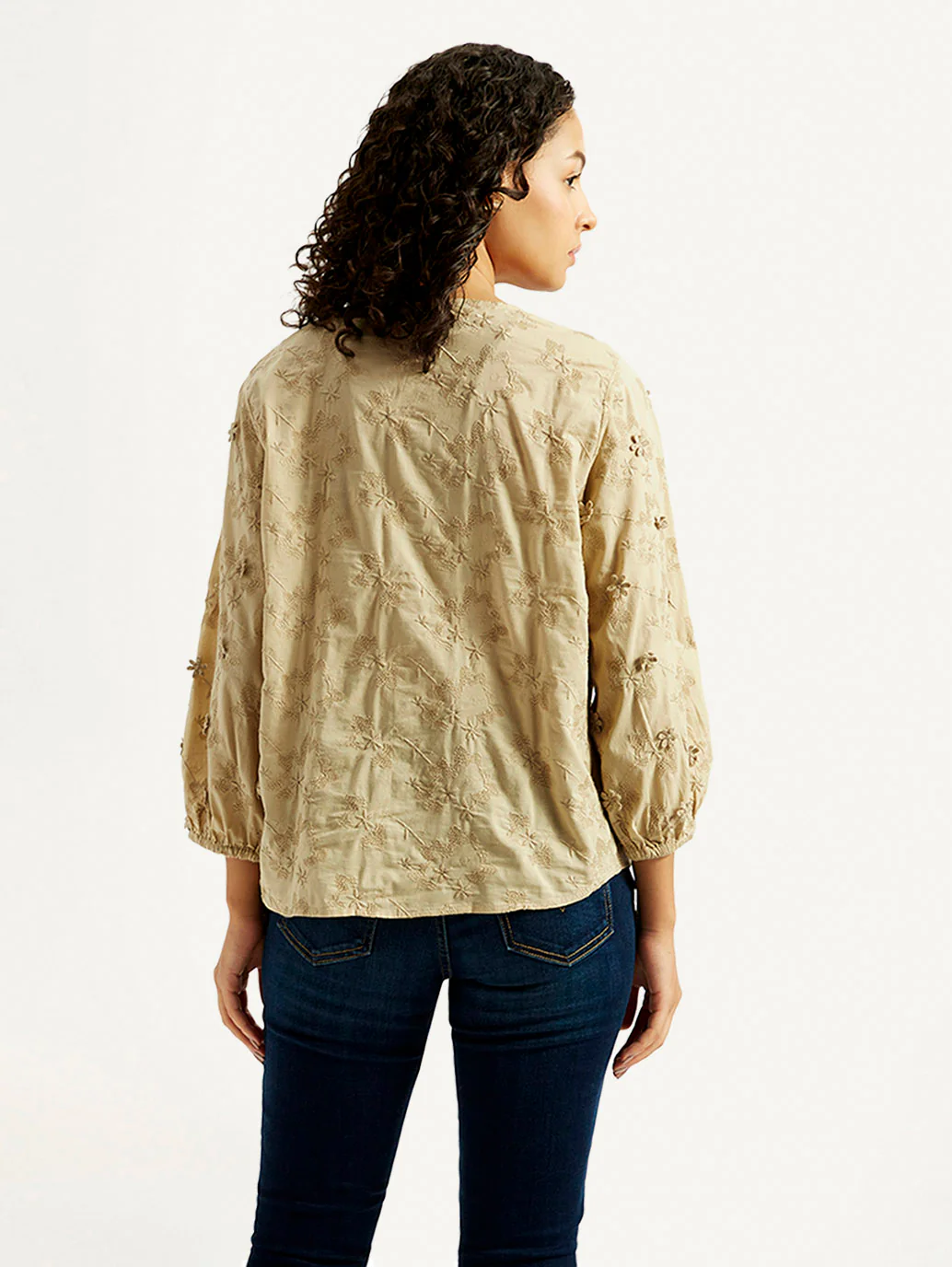 Women's Embroidered Beige V-Neck Top - Image 2
