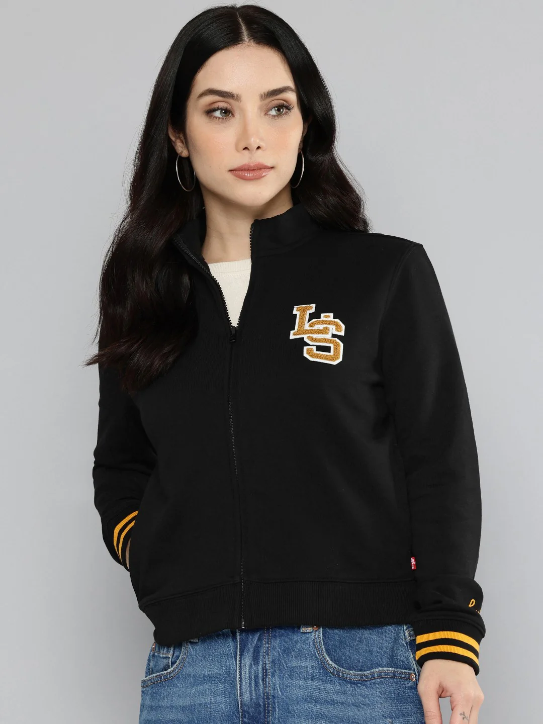 Women's Embroidered Black Crew Neck Sweatshirt - Image 3