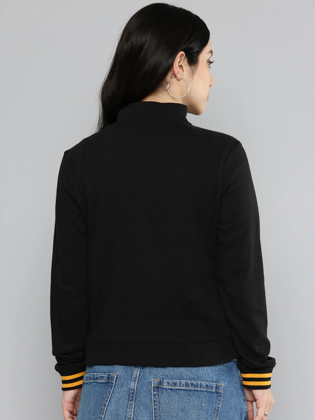 Women's Embroidered Black Crew Neck Sweatshirt - Image 4