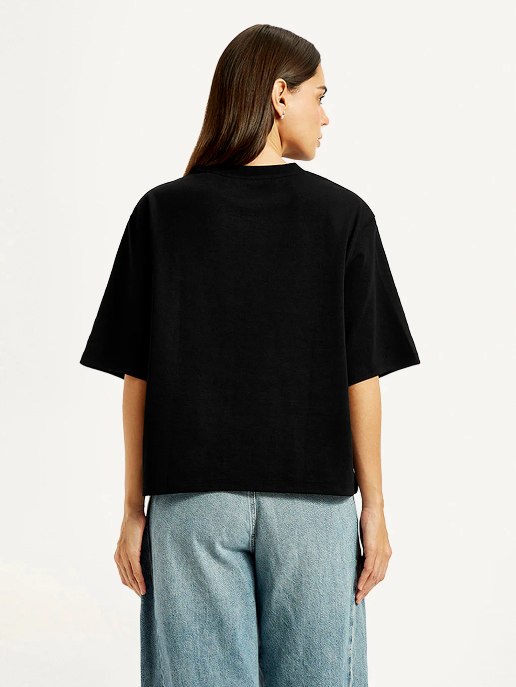 Women's Embroidered Black Relaxed Fit T-shirt - Image 2