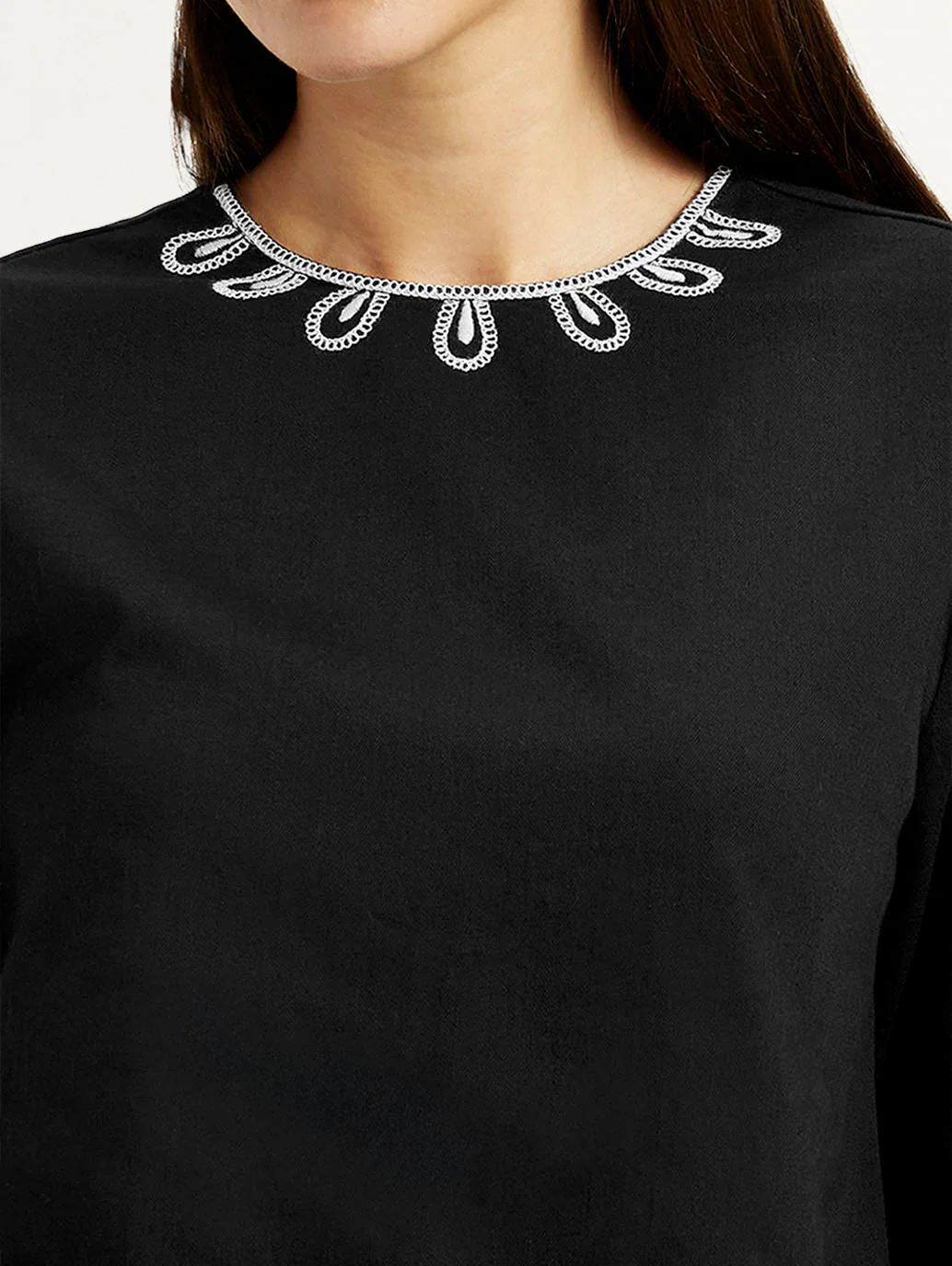 Women's Embroidered Black Round Neck Top - Image 3