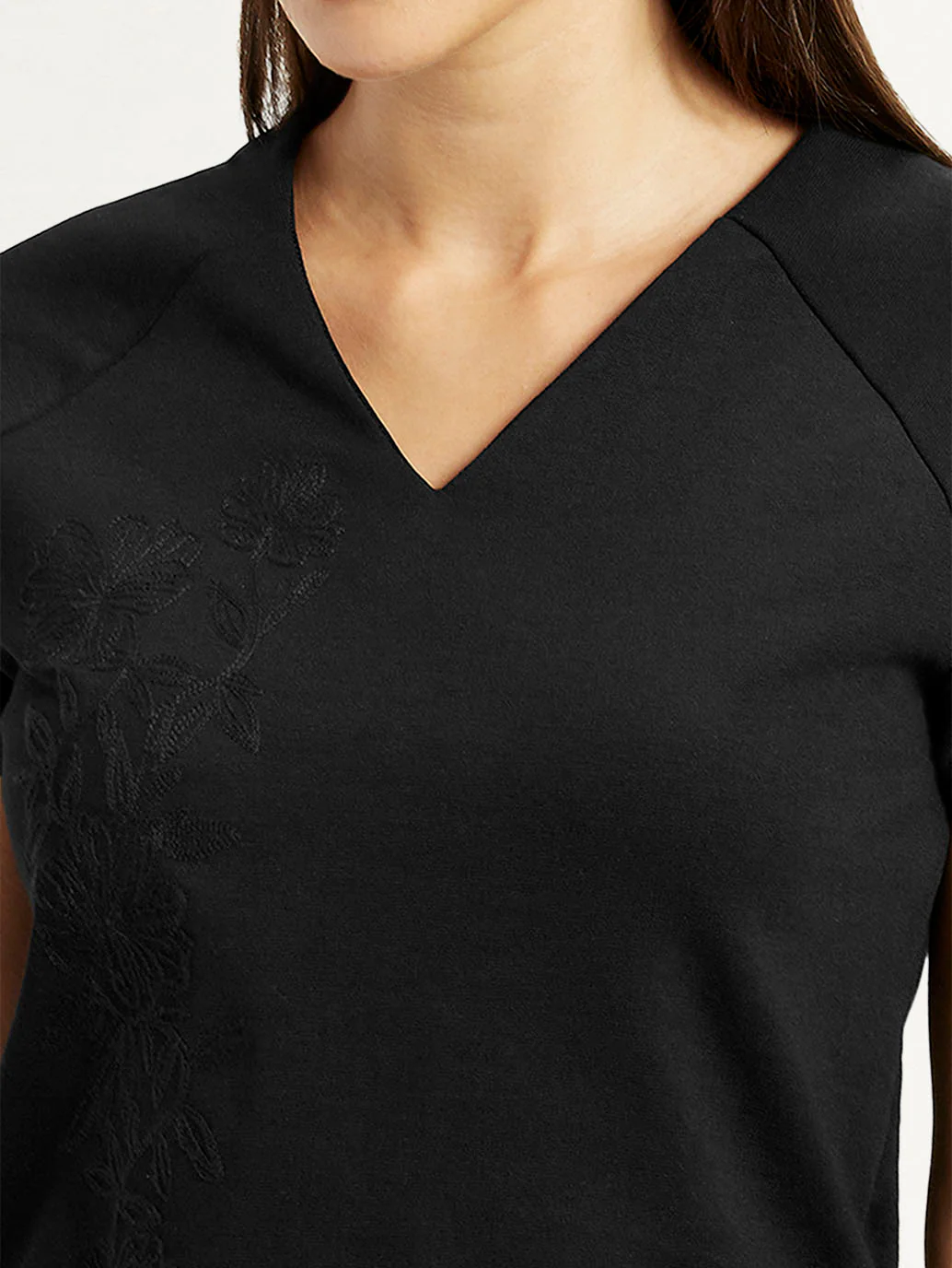 Women's Embroidered Black V-Neck Top - Image 2