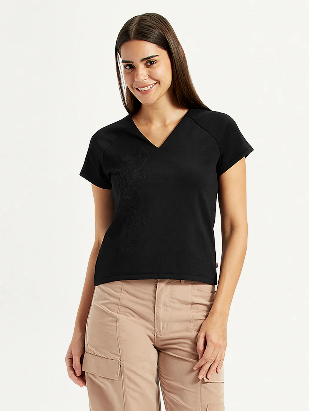Women's Embroidered Black V-Neck Top - Image 4